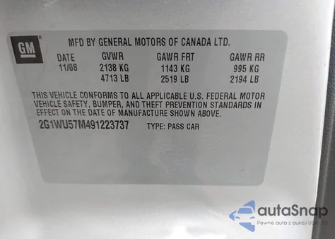 2009 Chevrolet Impala Ltz z USA, uszkodzony, nr VIN 2G1WU57M491223737